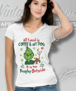 Coffee And Dog Grinch Christmas V Neck TShirt