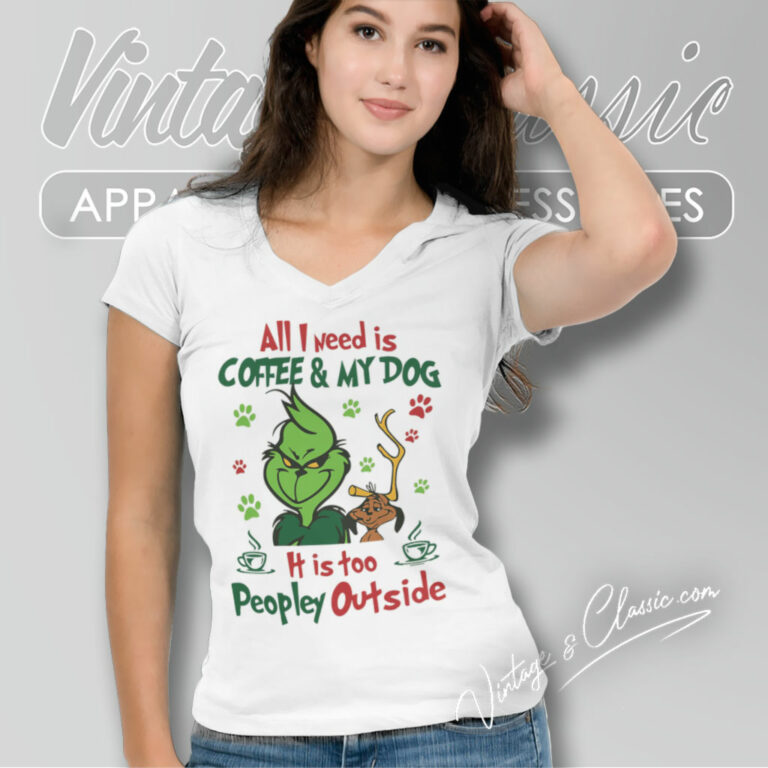 Coffee And Dog Grinch Christmas V Neck TShirt Coffee And Dog Grinch Christmas V Neck TShirt