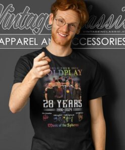 Coldplay Shirt World Tour 2024 28 Years 1996 2024 Music Of The Spheres Signatures T Shirt