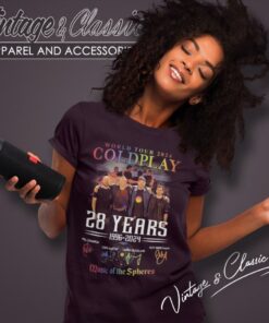 Coldplay Shirt World Tour 2024 28 Years 1996 2024 Music Of The Spheres Signatures Women T Shirt