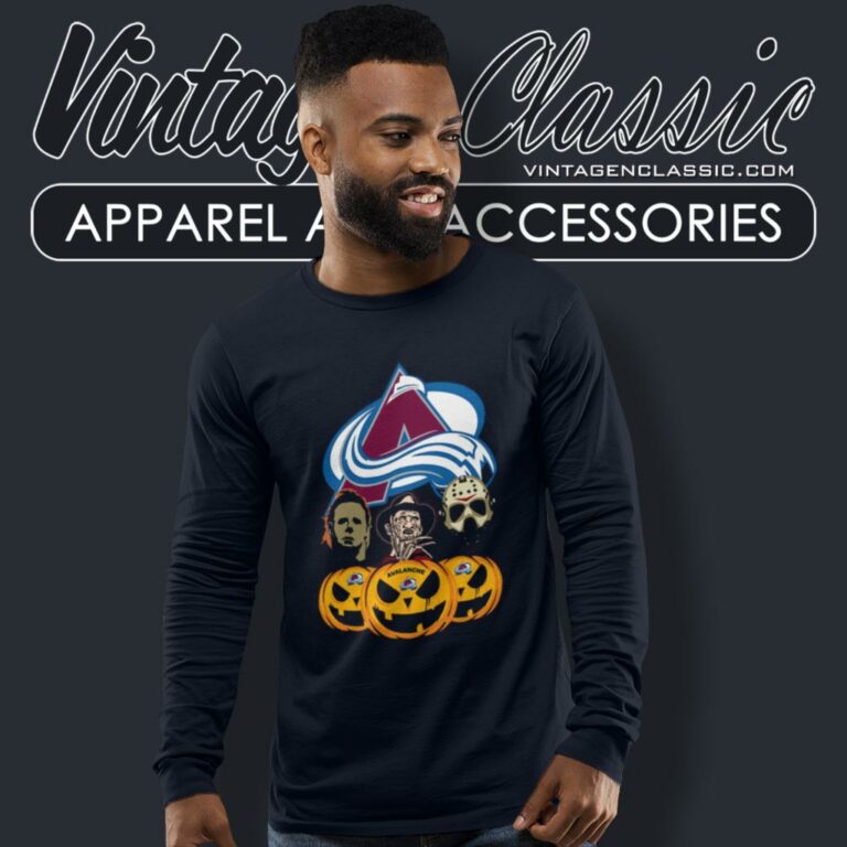 Colorado Avalanche Halloween Horror Movie Pumpkin Long Sleeve Tee Colorado Avalanche Halloween Horror Movie Pumpkin Long Sleeve Tee