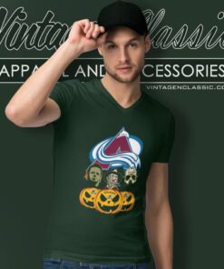 Colorado Avalanche Halloween Horror Movie Pumpkin V Neck TShirt