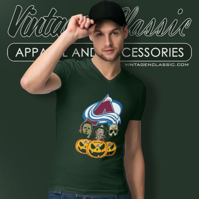 Colorado Avalanche Halloween Horror Movie Pumpkin V Neck TShirt Colorado Avalanche Halloween Horror Movie Pumpkin V Neck TShirt