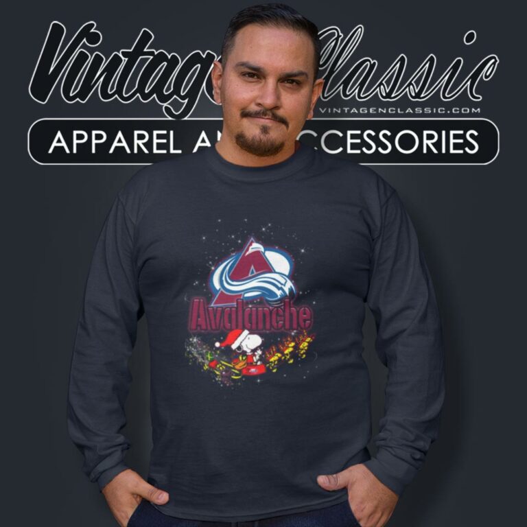 Colorado Avalanche Santa Snoopy And Woodstock Christmas Long Sleeve Tee Colorado Avalanche Santa Snoopy And Woodstock Christmas Long Sleeve Tee
