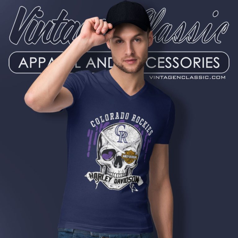 Colorado Rockies Harley Davidson Skull V Neck TShirt Colorado Rockies Harley Davidson Skull V Neck TShirt