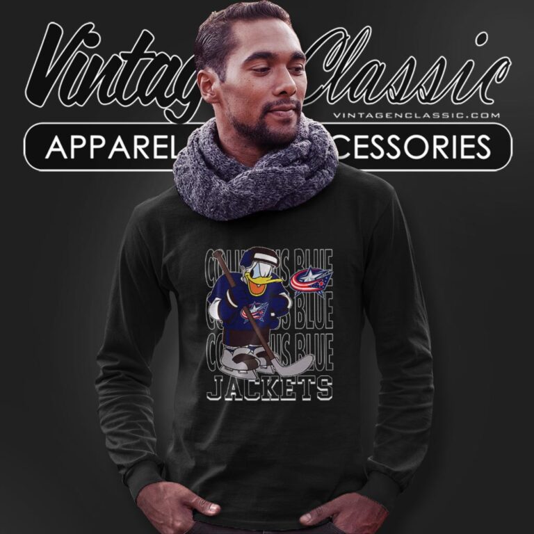 Columbus Blue Jackets Donald Duck Hockey Shirt Long Sleeve Tee Columbus Blue Jackets Donald Duck Hockey Shirt Long Sleeve Tee