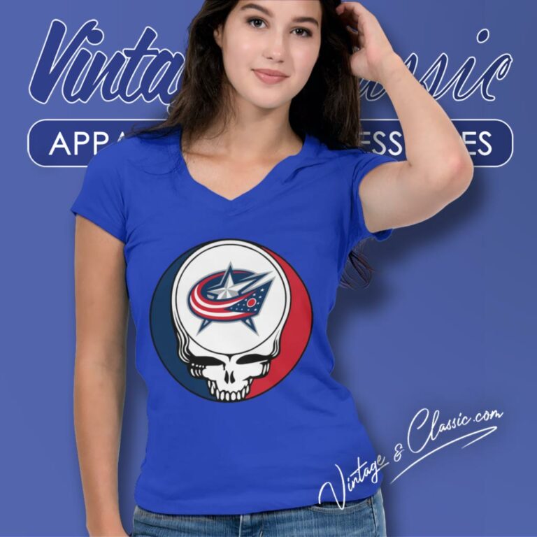 Columbus Blue Jackets Grateful Dead Steal Your Face V Neck TShirt Columbus Blue Jackets Grateful Dead Steal Your Face V Neck TShirt
