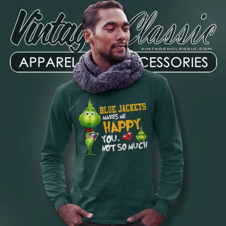 Columbus Blue Jackets Makes Me Happy You Not So Much Grinch Long Sleeve Tee Columbus Blue Jackets Makes Me Happy You Not So Much Grinch Long Sleeve Tee