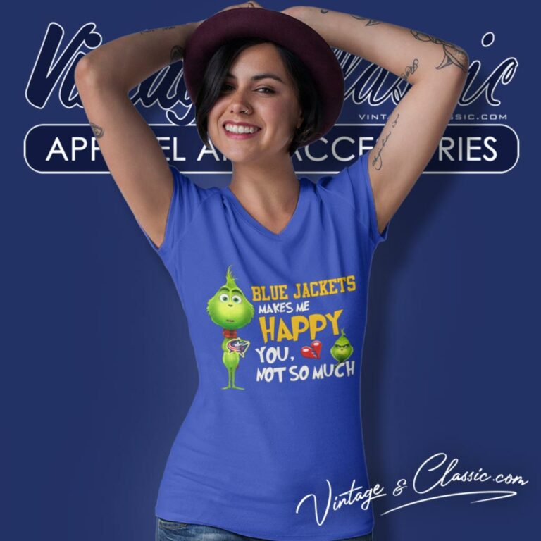 Columbus Blue Jackets Makes Me Happy You Not So Much Grinch V Neck TShirt Columbus Blue Jackets Makes Me Happy You Not So Much Grinch V Neck TShirt