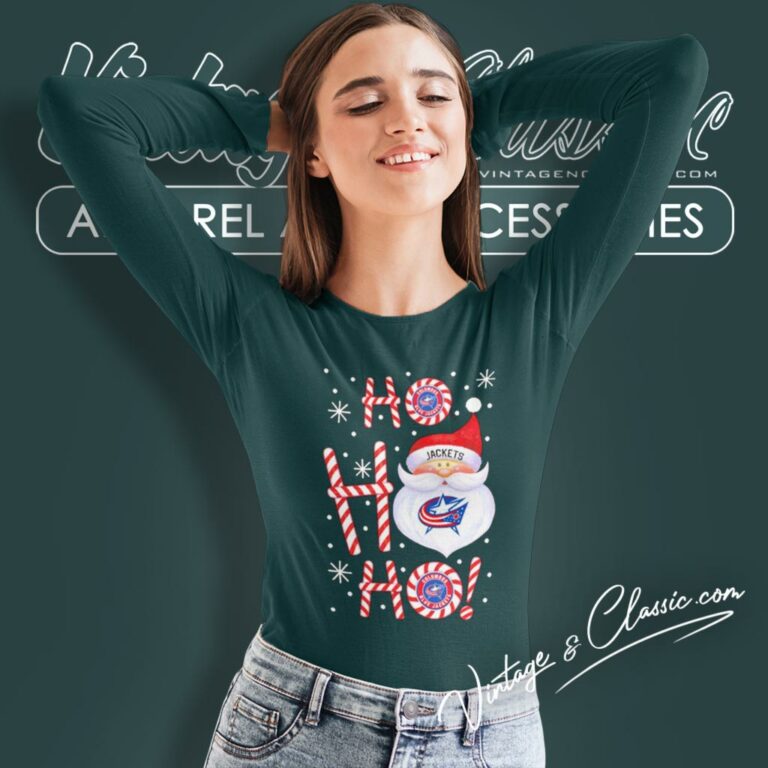 Columbus Blue Jackets Santa Claus Ho Ho Ho Christmas Long Sleeve Tee Columbus Blue Jackets Santa Claus Ho Ho Ho Christmas Long Sleeve Tee