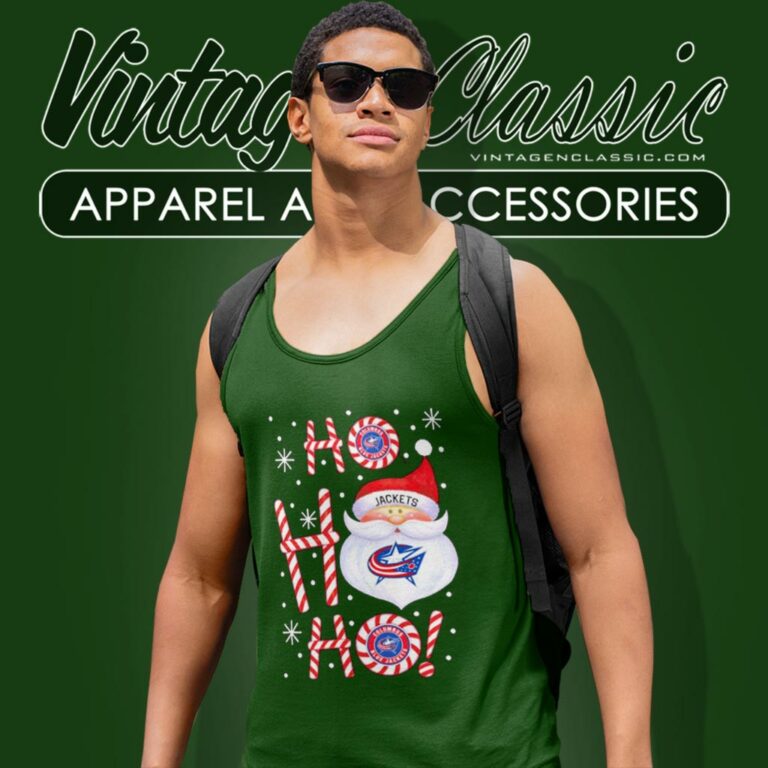 Columbus Blue Jackets Santa Claus Ho Ho Ho Christmas Tank Top Racerback Columbus Blue Jackets Santa Claus Ho Ho Ho Christmas Tank Top Racerback