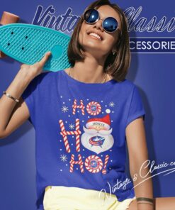 Columbus Blue Jackets Santa Claus Ho Ho Ho Christmas Women T Shirt