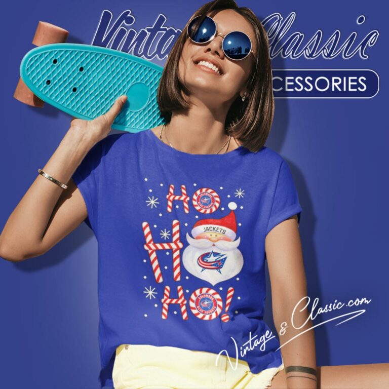 Columbus Blue Jackets Santa Claus Ho Ho Ho Christmas Women T Shirt Columbus Blue Jackets Santa Claus Ho Ho Ho Christmas Women T Shirt