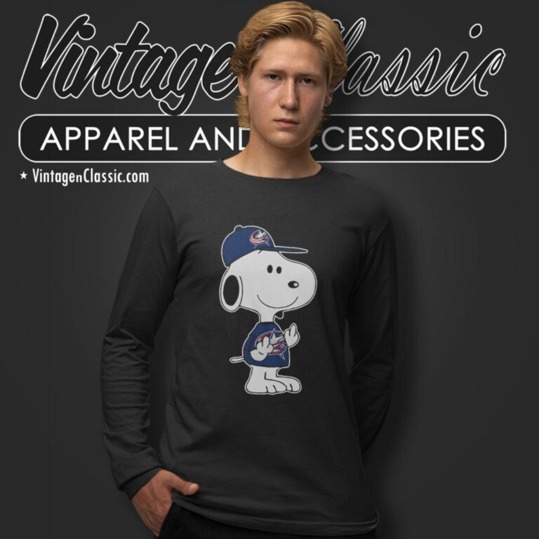 Columbus Blue Jackets Snoopy Double Middle Fingers Fck You Long Sleeve Tee Columbus Blue Jackets Snoopy Double Middle Fingers Fck You Long Sleeve Tee