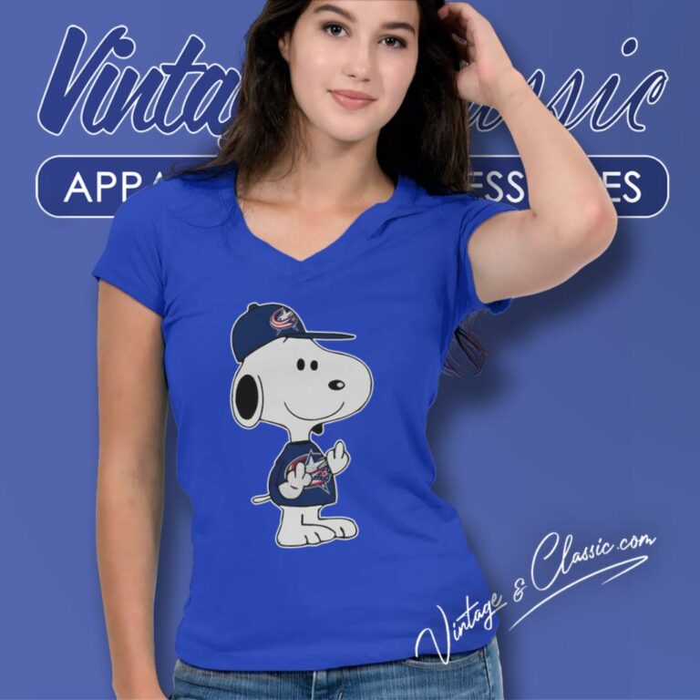 Columbus Blue Jackets Snoopy Double Middle Fingers Fck You V Neck TShirt Columbus Blue Jackets Snoopy Double Middle Fingers Fck You V Neck TShirt