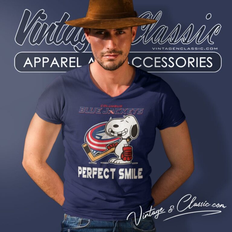 Columbus Blue Jackets Snoopy Perfect Smile V Neck TShirt Columbus Blue Jackets Snoopy Perfect Smile V Neck TShirt