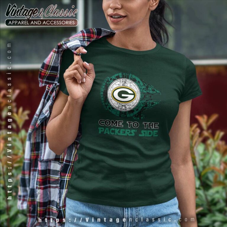 Come To The Green Bay Packers Side Star Wars Millennium Falcon Women TShirt Come To The Green Bay Packers Side Star Wars Millennium Falcon Women TShirt