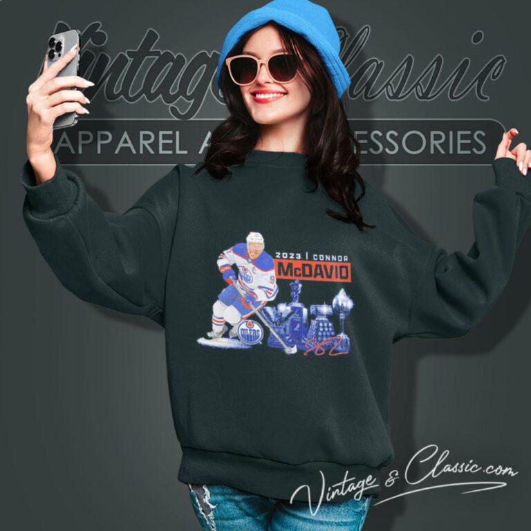 Connor Mcdavid Edmonton Oilers 2023 Award Season Signature Sweatshirt Connor Mcdavid Edmonton Oilers 2023 Award Season Signature Sweatshirt