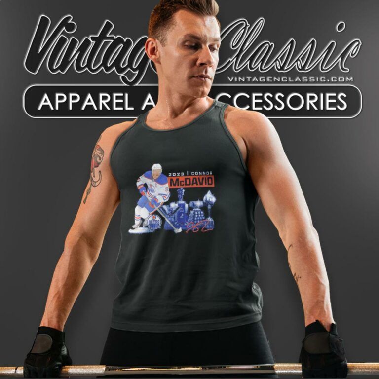 Connor Mcdavid Edmonton Oilers 2023 Award Season Signature Tank Top Racerback Connor Mcdavid Edmonton Oilers 2023 Award Season Signature Tank Top Racerback