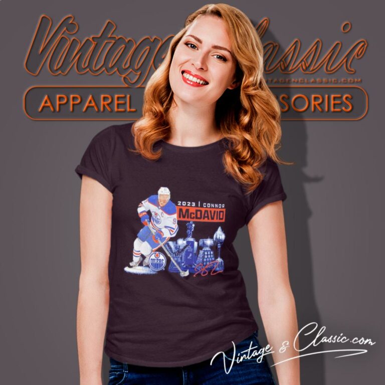 Connor Mcdavid Edmonton Oilers 2023 Award Season Signature Women T Shirt Connor Mcdavid Edmonton Oilers 2023 Award Season Signature Women T Shirt