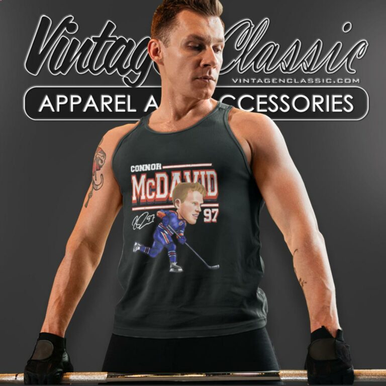 Connor Mcdavid Edmonton Oilers Cartoon Signature Tank Top Racerback Connor Mcdavid Edmonton Oilers Cartoon Signature Tank Top Racerback