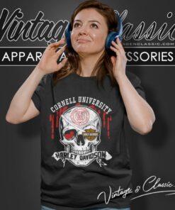 Cornell University Harley Davidson Skull Women T Shirt