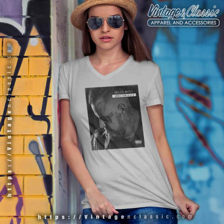 Cover Addiction Kills Jelly Roll V Neck TShirt Cover Addiction Kills Jelly Roll V Neck TShirt