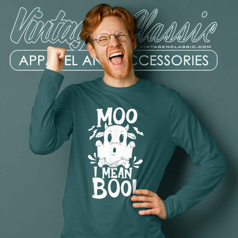 Cow Ghost Moo I Mean Boo Halloween Humor Long Sleeve Tee Cow Ghost Moo I Mean Boo Halloween Humor Long Sleeve Tee