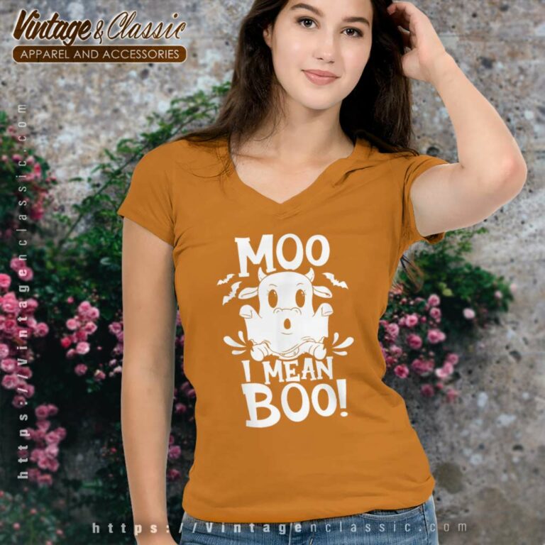 Cow Ghost Moo I Mean Boo Halloween Humor V Neck TShirt Cow Ghost Moo I Mean Boo Halloween Humor V Neck TShirt