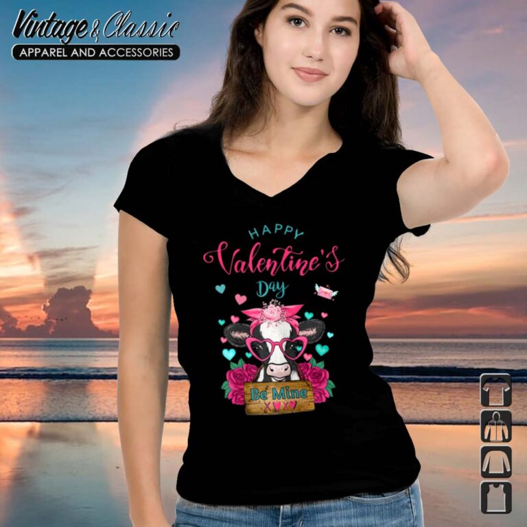 Cow Valentines Day BE MINE Vneck Cow Valentines Day BE MINE Vneck