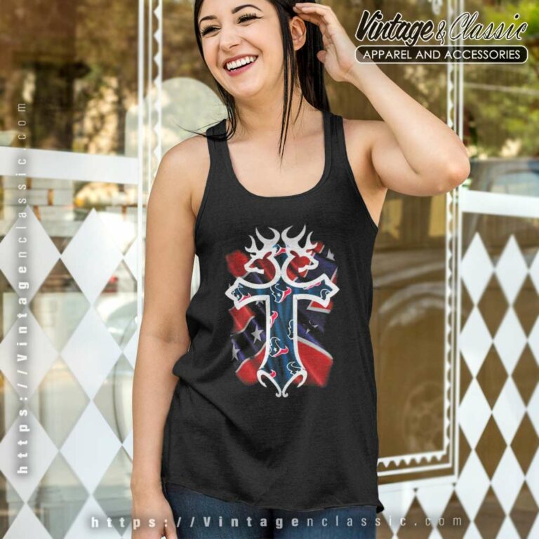 Cross Houston Texans Rebel Flag Tank Top Racerback Cross Houston Texans Rebel Flag Tank Top Racerback