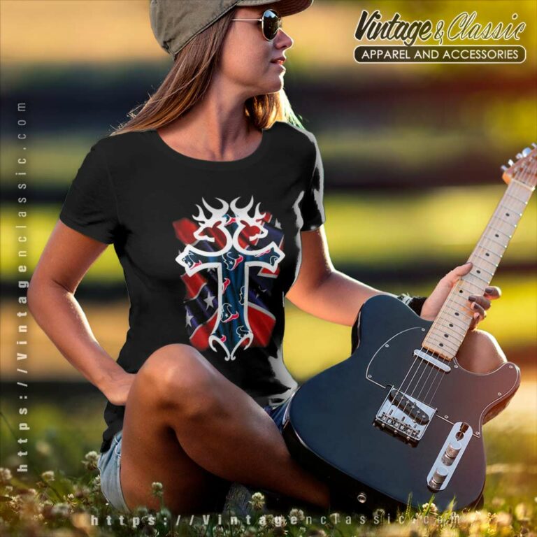 Cross Houston Texans Rebel Flag Women TShirt Cross Houston Texans Rebel Flag Women TShirt