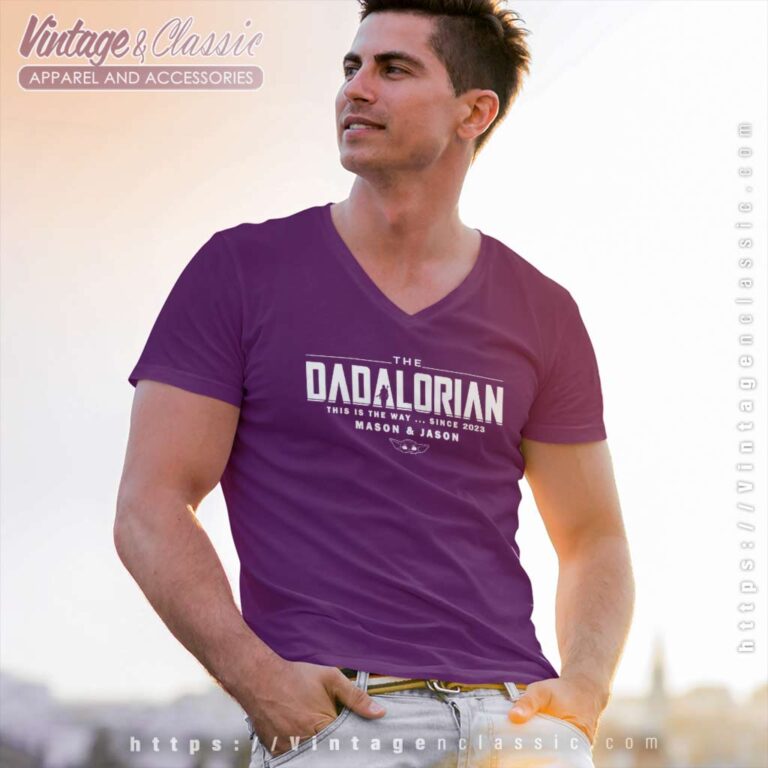 Custom Dadalorian With Kid Names Fathers Day Vneck Custom Dadalorian With Kid Names Fathers Day Vneck