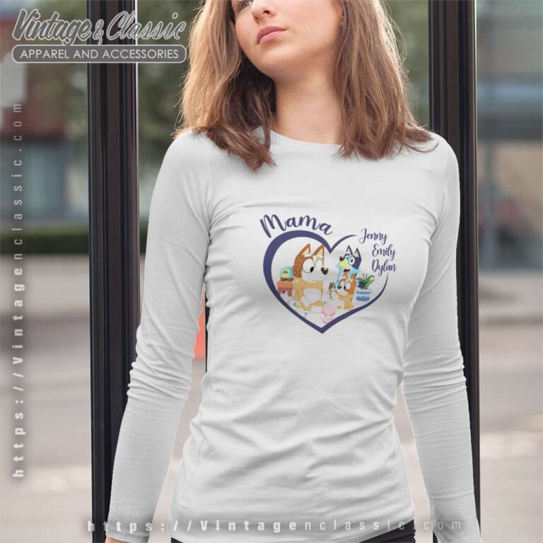 Custom Mama Chilli Heart Bluey Gift For Mom Long Sleeve Tee Custom Mama Chilli Heart Bluey Gift For Mom Long Sleeve Tee