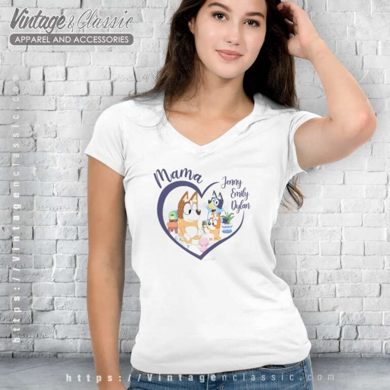 Custom Mama Chilli Heart Bluey Gift For Mom V Neck TShirt Custom Mama Chilli Heart Bluey Gift For Mom V Neck TShirt