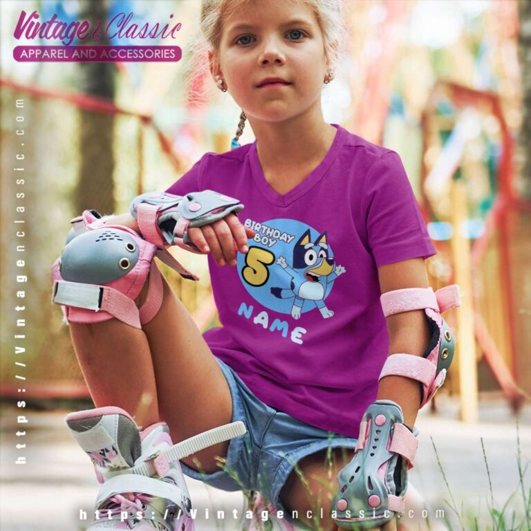 Custom Name Bluey Birthday Party kids Vneck Custom Name Bluey Birthday Party kids Vneck