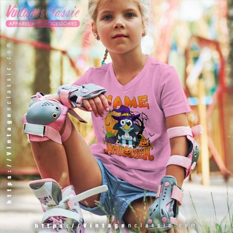 Custome Bluey Halloween Shirt Gift For Fan kids Vneck Custome Bluey Halloween Shirt Gift For Fan kids Vneck