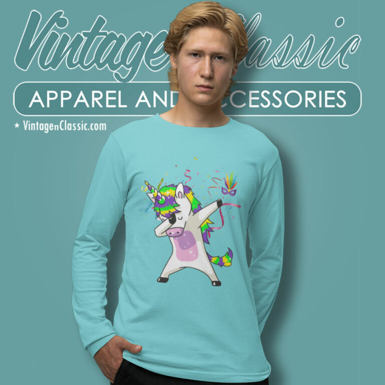 Dabbing Unicorn Mardi Gras Mask Long Sleeve Tee Dabbing Unicorn Mardi Gras Mask Long Sleeve Tee