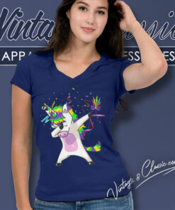 Dabbing Unicorn Mardi Gras Mask V Neck TShirt