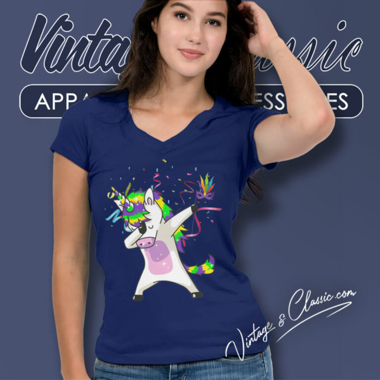 Dabbing Unicorn Mardi Gras Mask V Neck TShirt Dabbing Unicorn Mardi Gras Mask V Neck TShirt