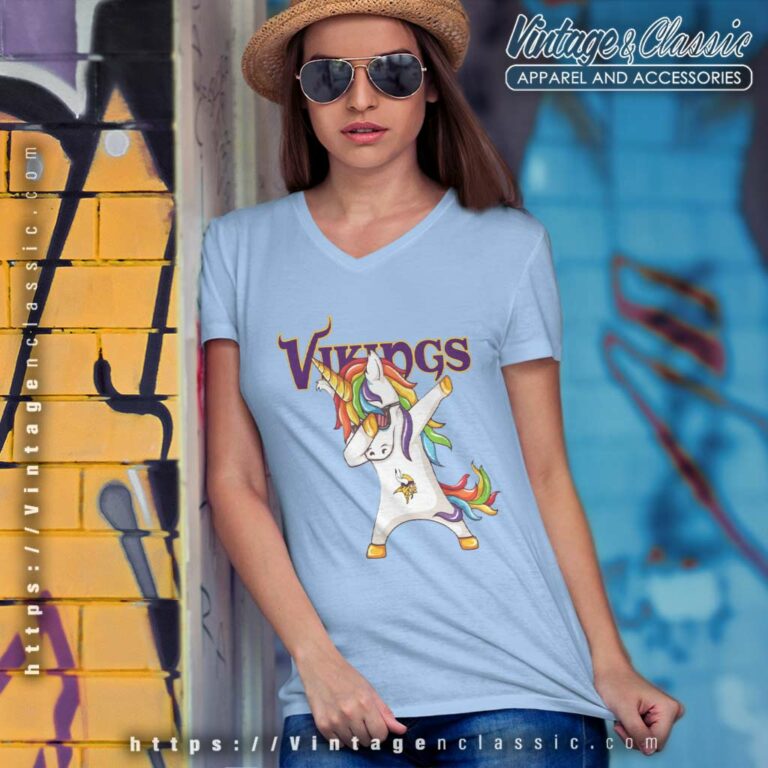 Dabbing Unicorn Minnesota Vikings V Neck TShirt Dabbing Unicorn Minnesota Vikings V Neck TShirt