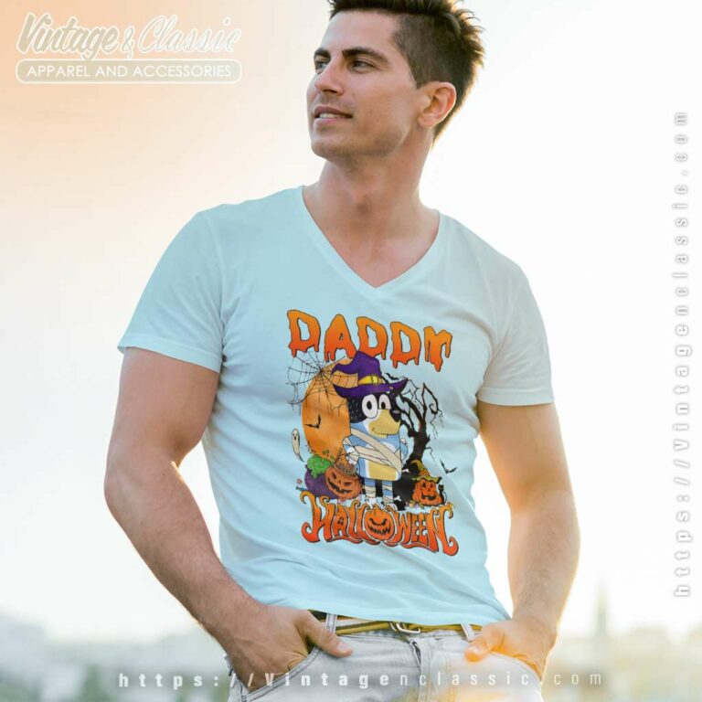 Daddy Bluey Halloween Shirt Gift For Father Vneck Daddy Bluey Halloween Shirt Gift For Father Vneck