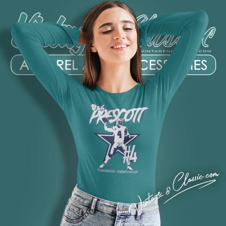 Dak Prescott 4 Qb Dallas Cowboys Long Sleeve Tee Dak Prescott 4 Qb Dallas Cowboys Long Sleeve Tee