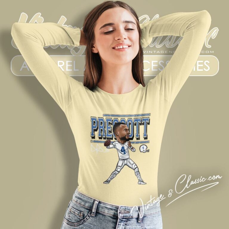 Dak Prescott Cartoon Wht Long Sleeve Tee Dak Prescott Cartoon Wht Long Sleeve Tee