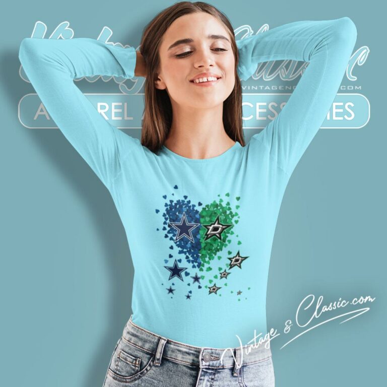 Dallas Cowboys And Dallas Star Heart Long Sleeve Tee Dallas Cowboys And Dallas Star Heart Long Sleeve Tee
