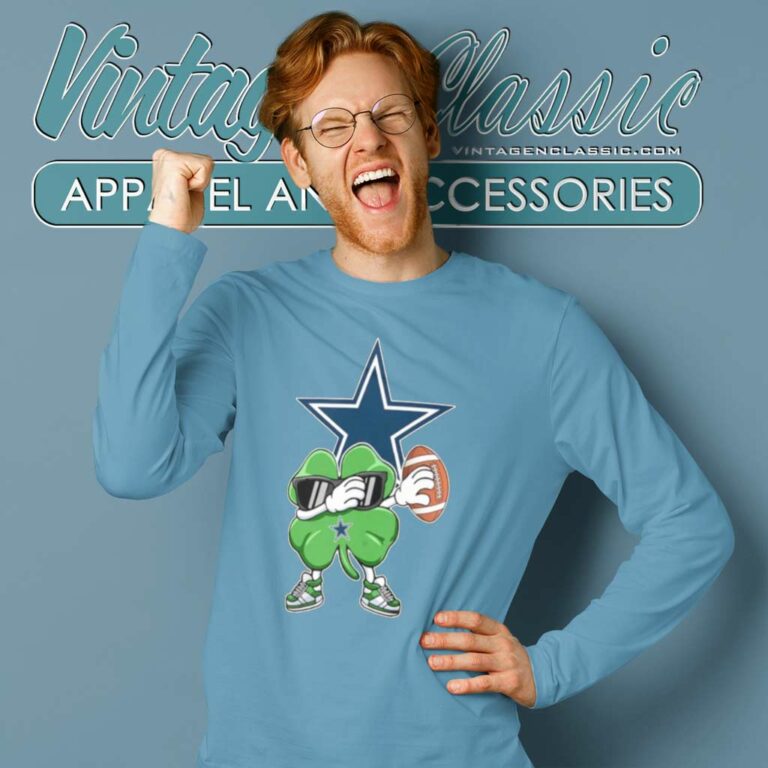 Dallas Cowboys Football Dabbing Four Leaf Clover Long Sleeve Tee Dallas Cowboys Football Dabbing Four Leaf Clover Long Sleeve Tee