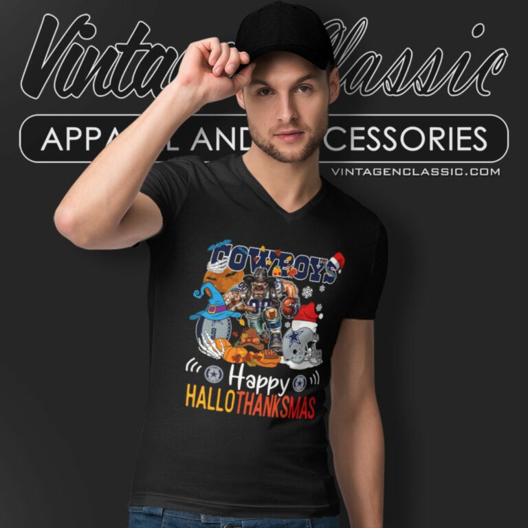 Dallas Cowboys Happy Hallothanksmas V Neck TShirt Dallas Cowboys Happy Hallothanksmas V Neck TShirt