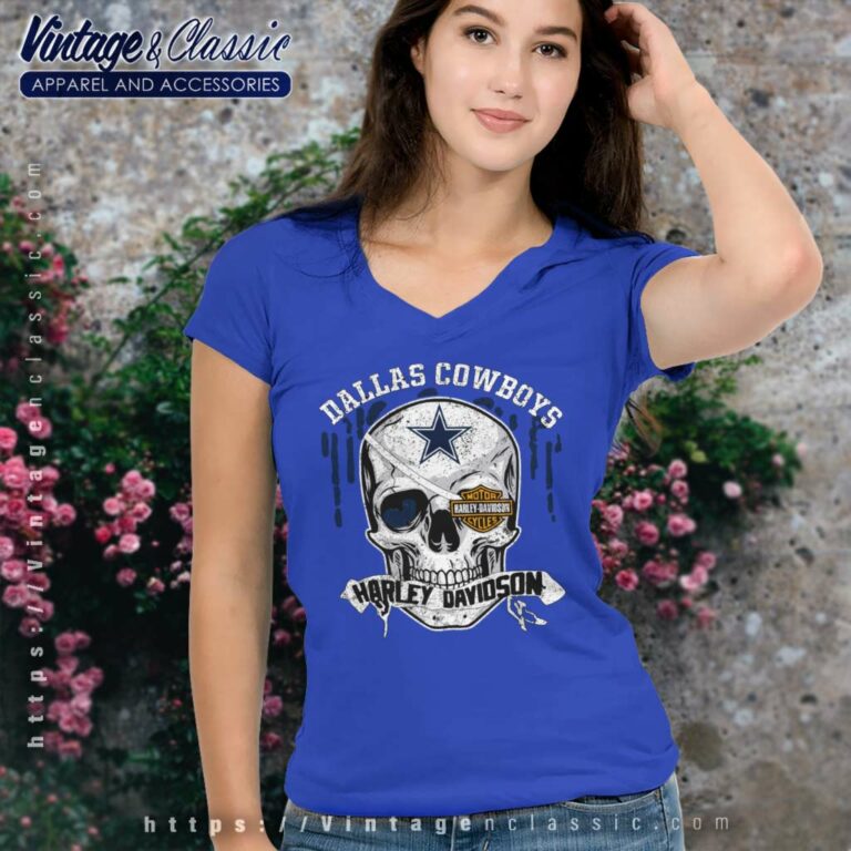 Dallas Cowboys Harley Davidson Skull V Neck TShirt Dallas Cowboys Harley Davidson Skull V Neck TShirt