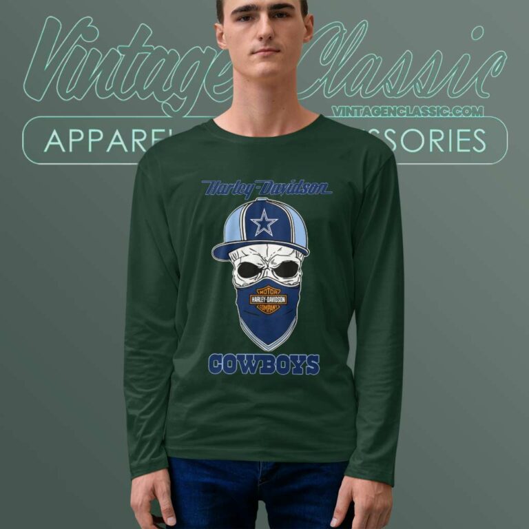 Dallas Cowboys Skull Harley Davidson Long Sleeve Tee Dallas Cowboys Skull Harley Davidson Long Sleeve Tee