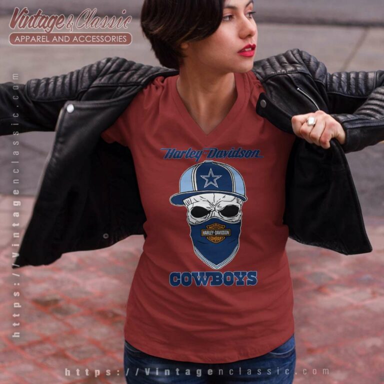 Dallas Cowboys Skull Harley Davidson V Neck TShirt Dallas Cowboys Skull Harley Davidson V Neck TShirt